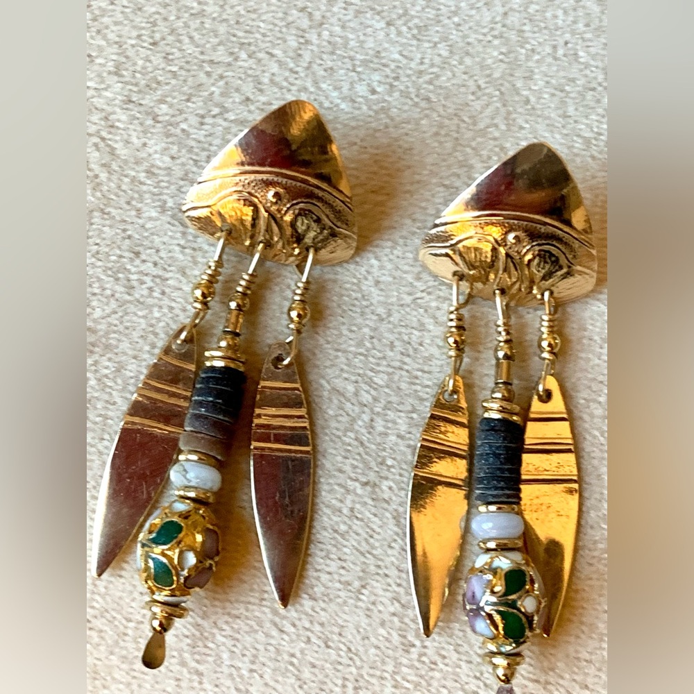 TABRA TUNOA 14K Gold filled Dangle Tribal Fringe Bohemian Long Earrings Retired